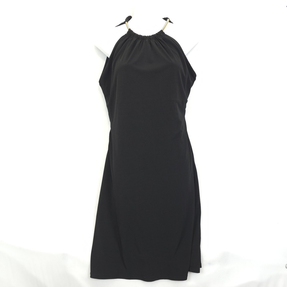 Calvin Klein Halter Dress Women 8 / 10 Black Gold Neck Accent Open Back Festive